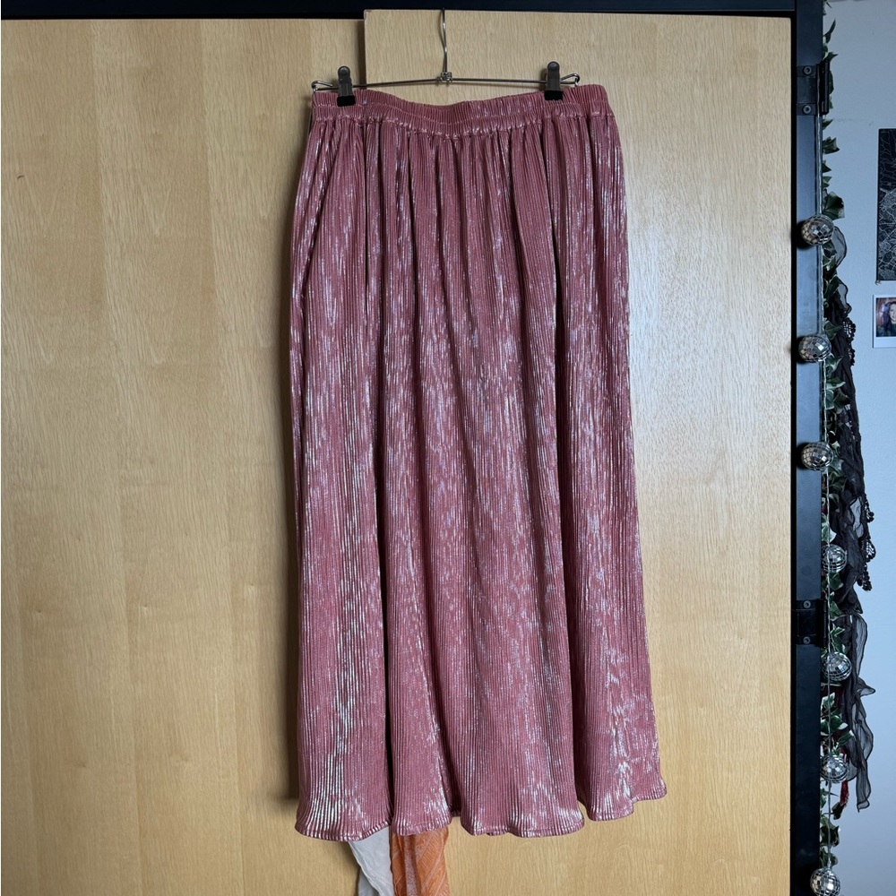 pink pleated maxi skirt
